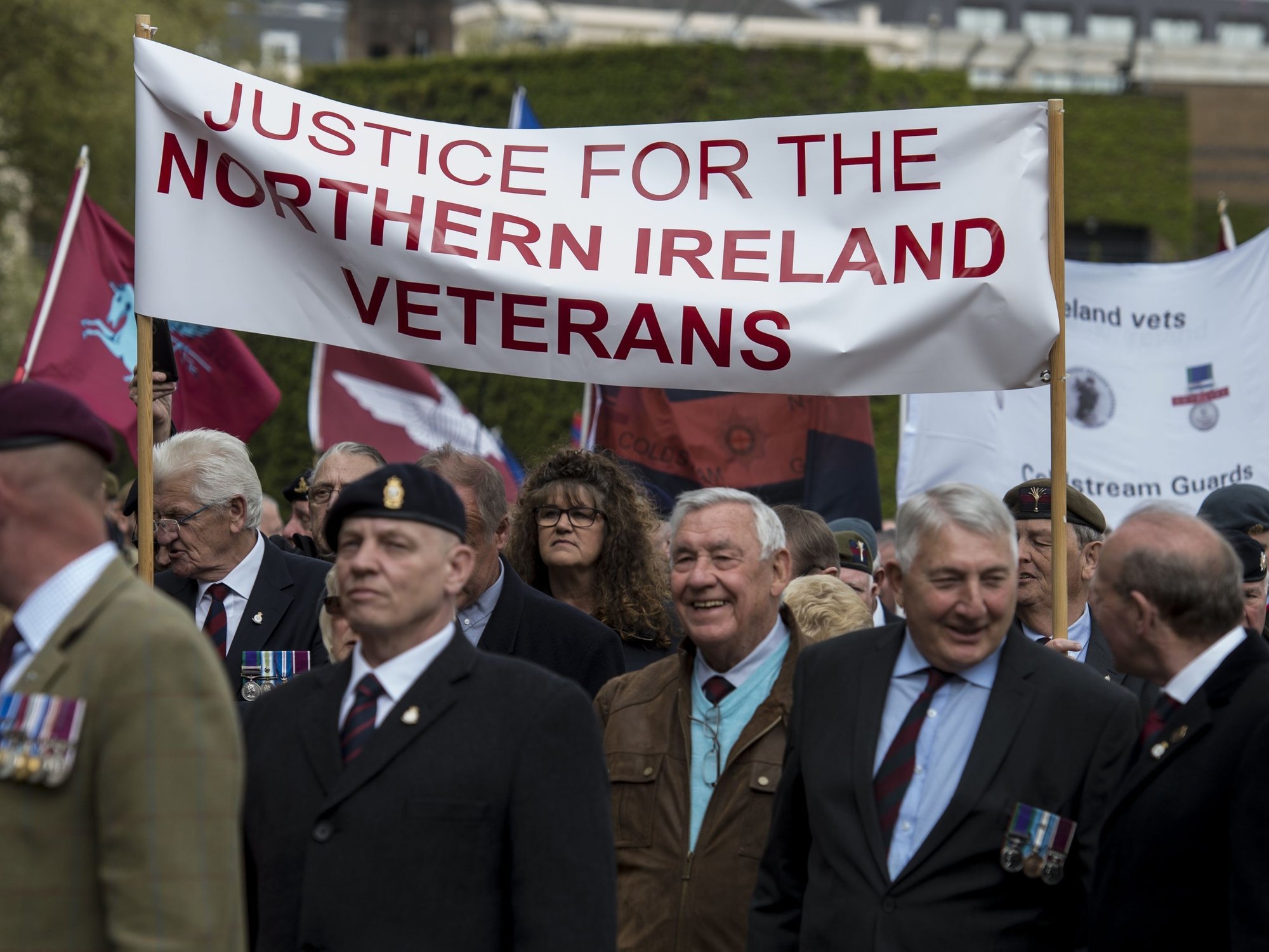 Protesters at a military veterans' rally at Horse Guards Parade in London, organised by Justice for Northern Ireland Veterans