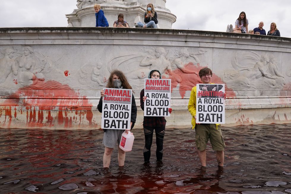 Protesters at Queen Victoria Memorial fountain