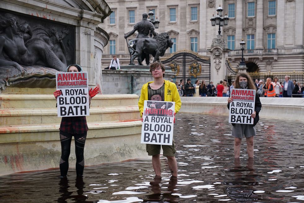 Protesters at Queen Victoria Memorial fountain