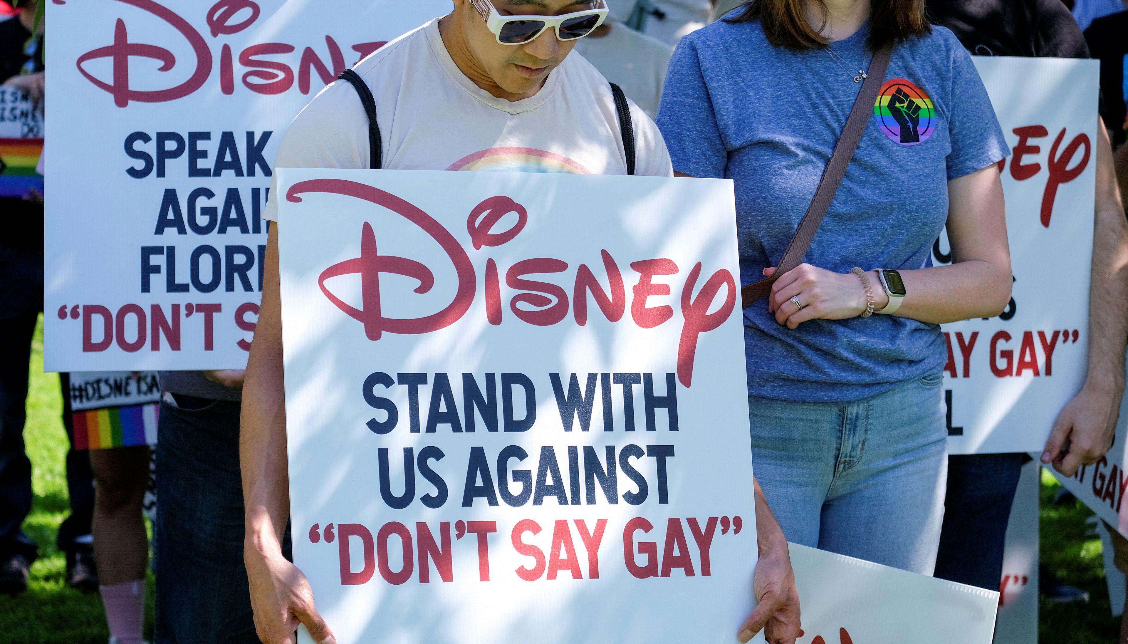 Protesters called for Disney to voice their opposition to the bill before they eventually did so.
