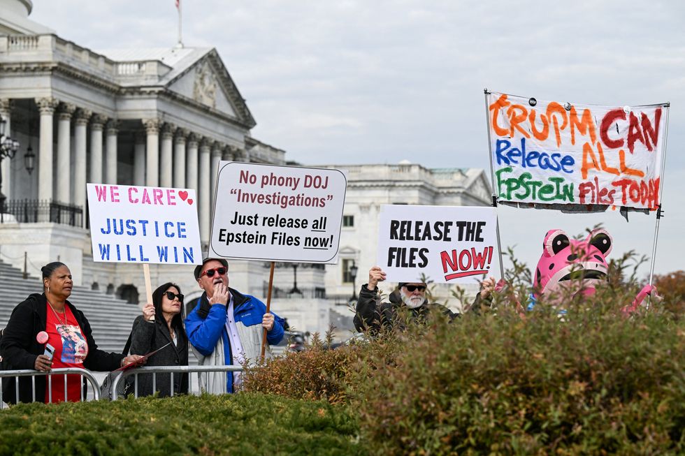 Protesters calling for the release of the Epstein files