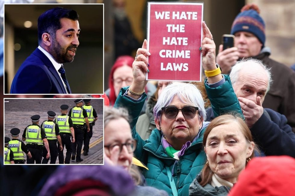 Protesters demonstrate outside the Scottish Parliament as Scotland\u2019s Hate Crime Law comes into force