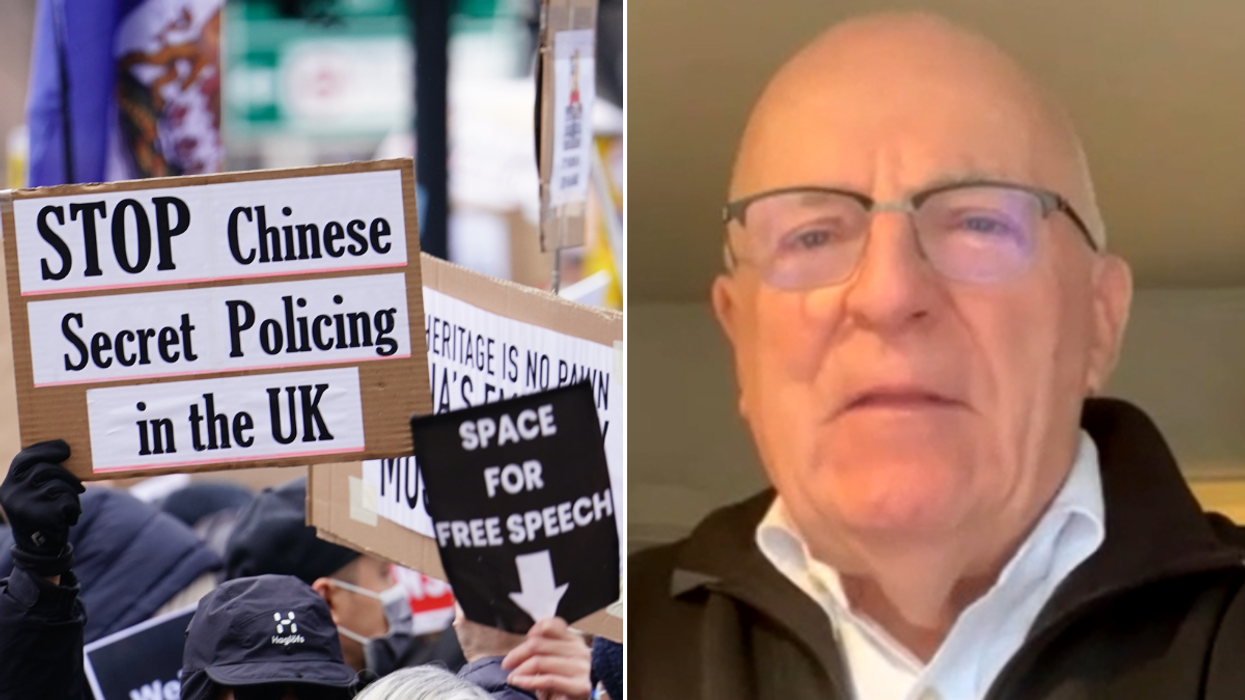 Protesters demonstrating against Chinese super-embassy earlier this year in February; Sir Richard Dearlove on GB News