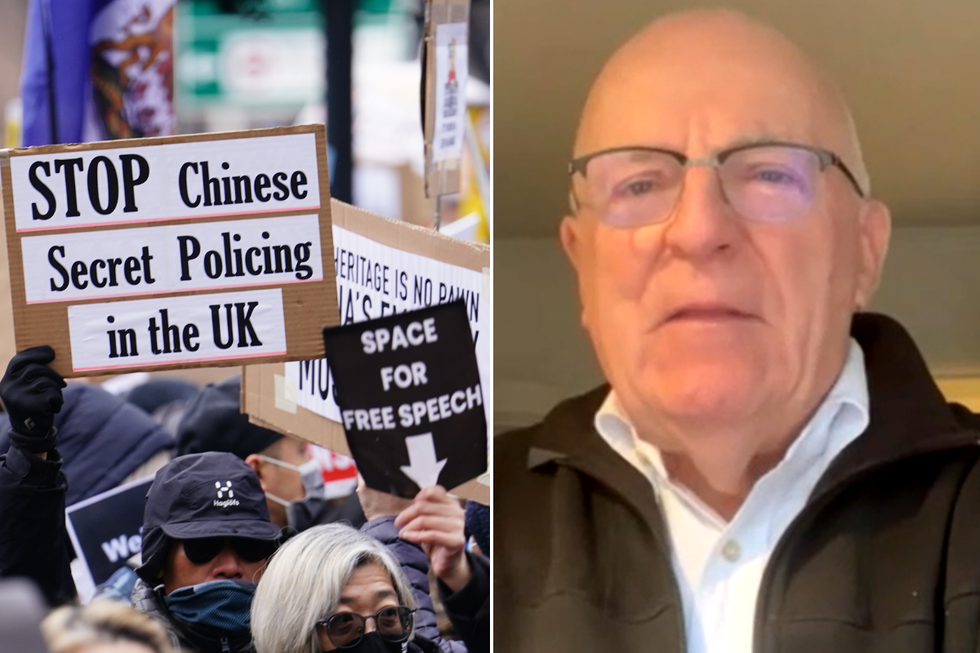 Protesters demonstrating against Chinese super-embassy earlier this year in February; Sir Richard Dearlove on GB News
