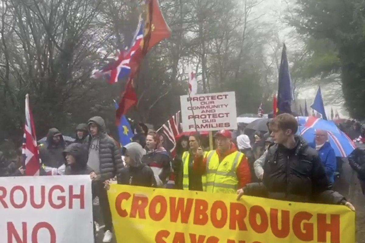 Protesters descended on the site