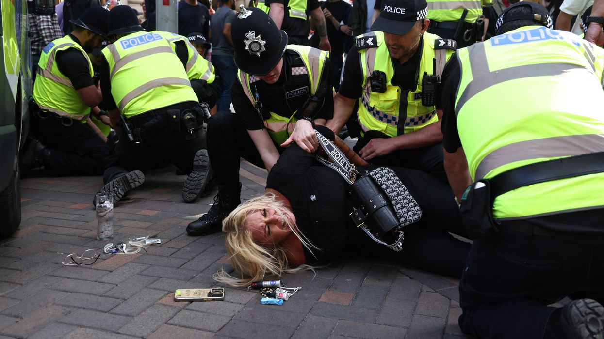 Protesters detained in Nottingham, central England, on August 3, 2024 during the 'Enough is Enough' demonstration