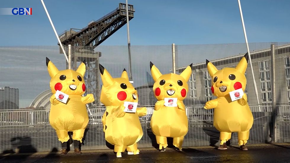 Protesters dressed as Pikachu have gathered opposite the Cop26 conference as climate protests continue in Glasgow.