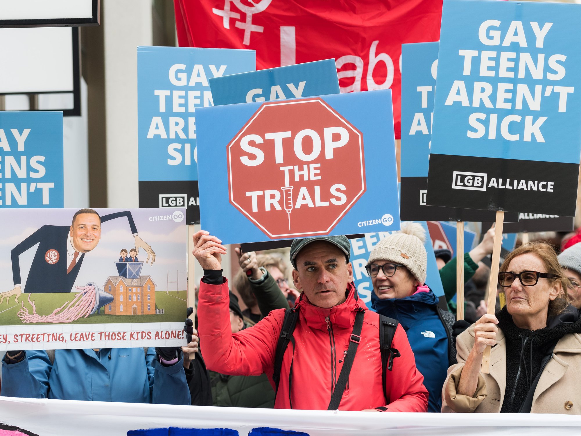 Protesters gathered outside the Department of Health and Social Care against the puberty blocker trial on December 17 last year