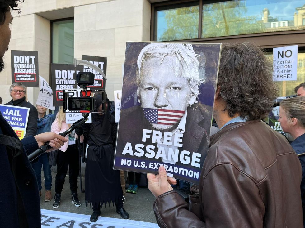 Protesters outside court today