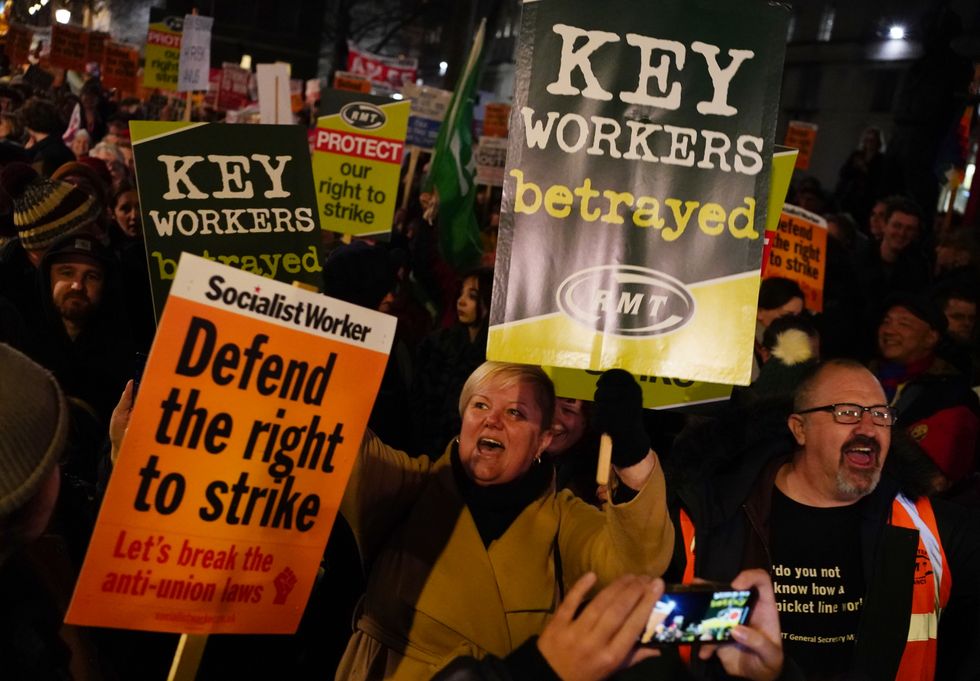Protesters outside Downing Street, London, demonstrating against the new law on strikes. Picture date: Monday January 30, 2023.