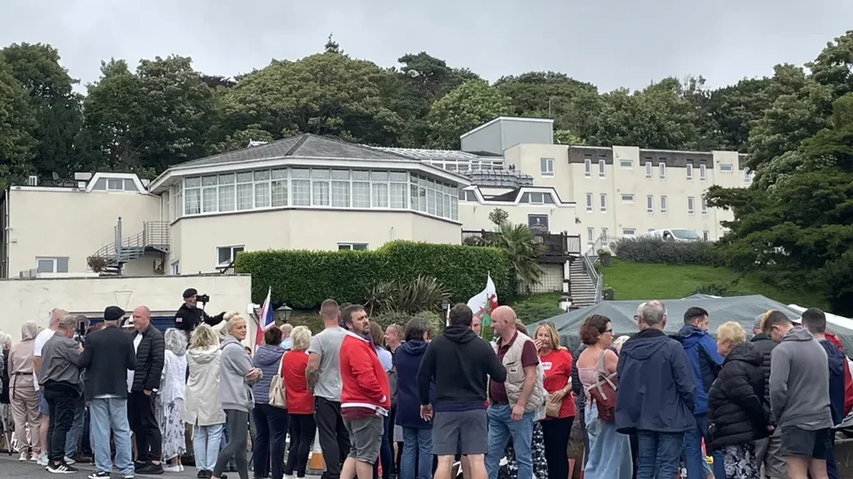 Protesters outside hotel