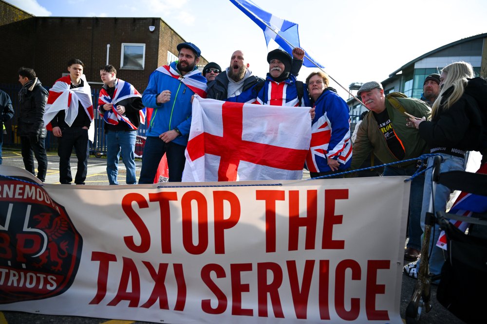 Protesters outside RNLI Poole