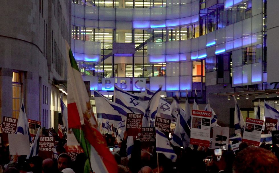 Protesters outside the BBC building in London