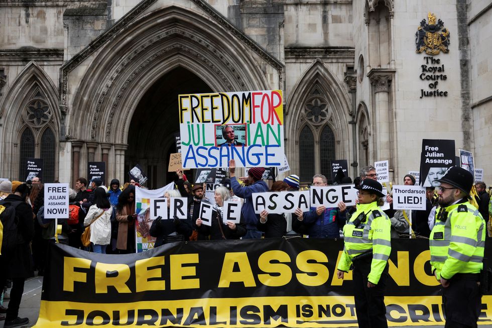 Protesters outside the Royal Courts of Justice