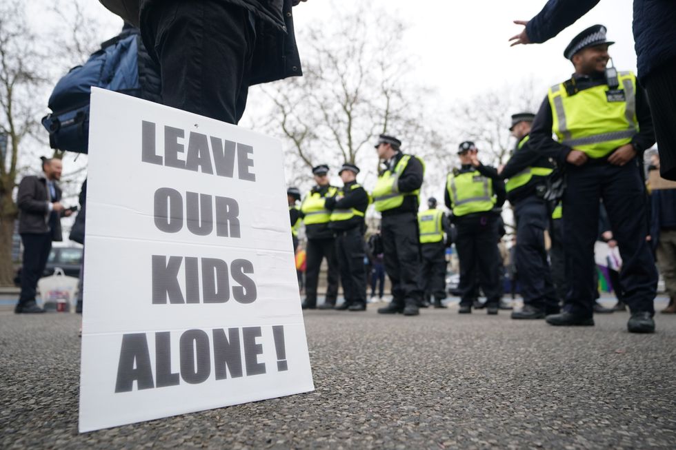 Protesters outside the Tate Britain in London, which has been hosting a drag queen story-telling event for children. Far-right protesters clashed with counter-protesters who appeared in support of the story-telling. Picture date: Saturday February 11, 2023.