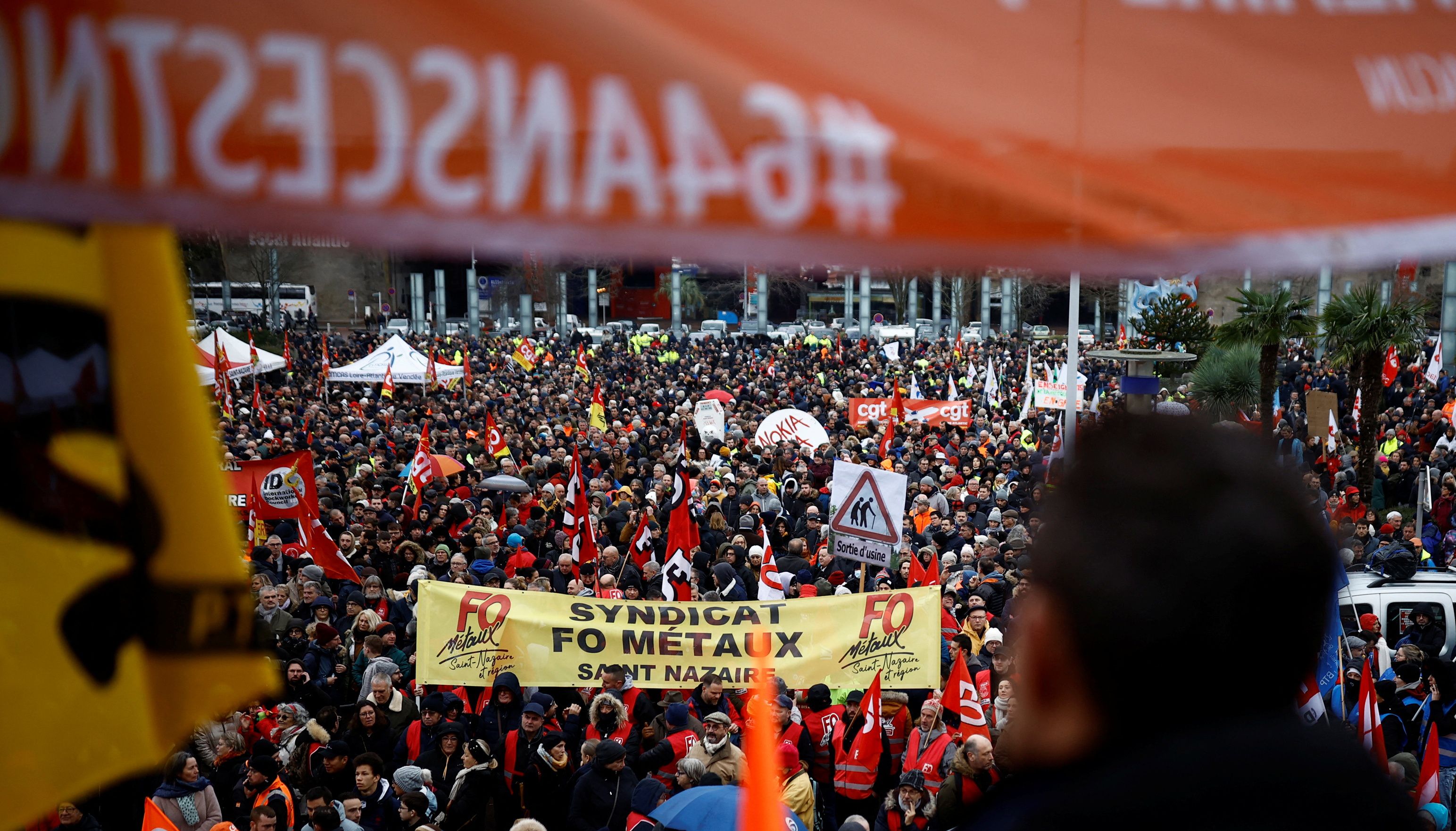 Protesters protest against French government's pension reform in Saint-Nazaire