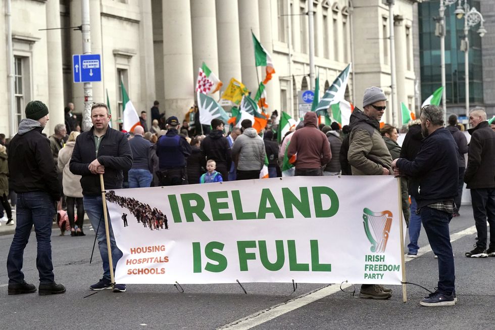 Protesters take part in the Ireland Says No anti-refugee gathering