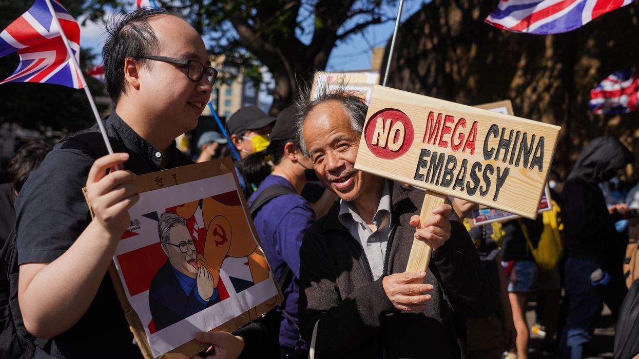 Protestors outside the planned Chinese embassy site
