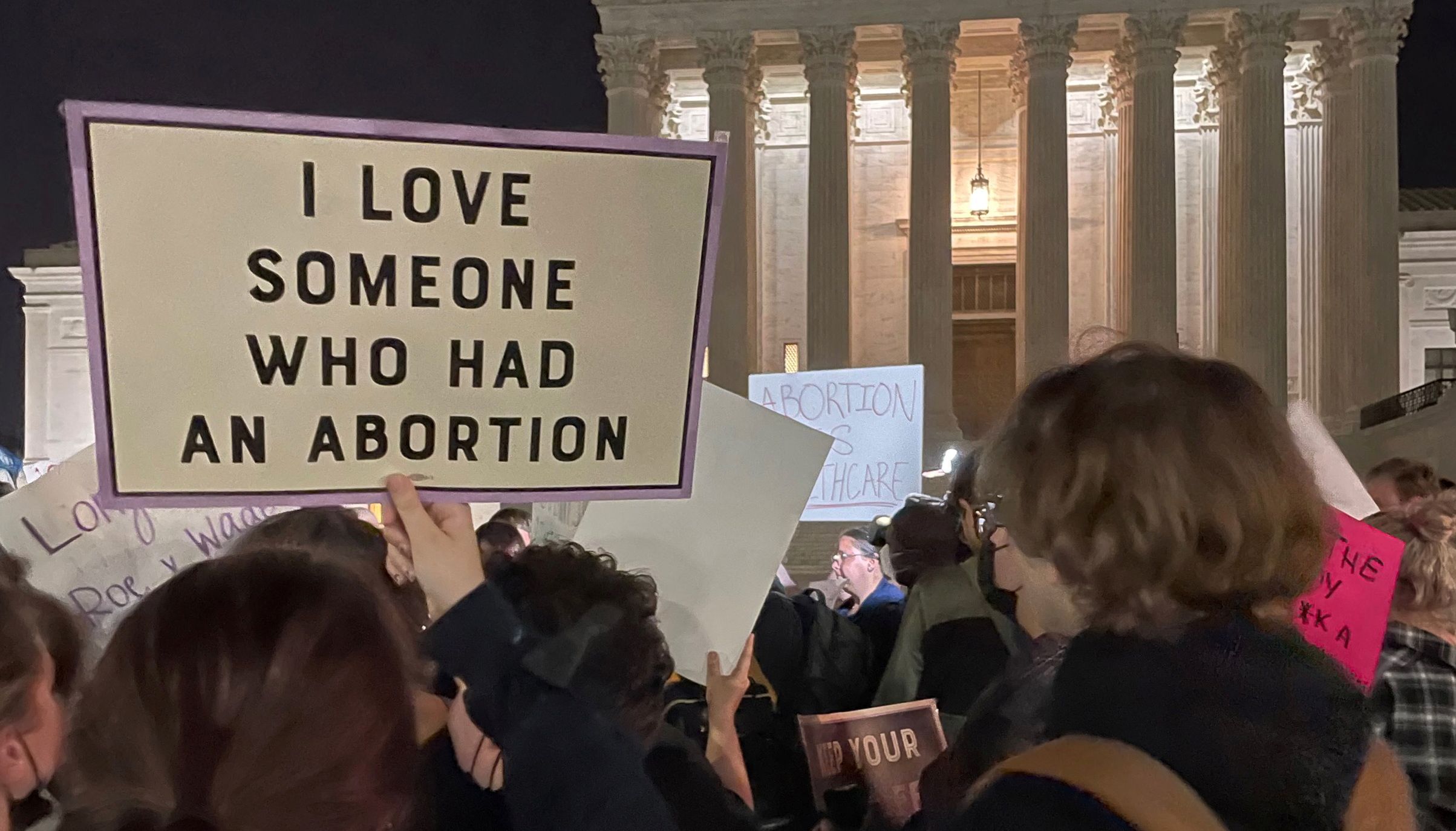 Protestors react outside the U.S. Supreme Court to the leak of a draft majority opinion written by Justice Samuel Alito preparing for a majority of the court to overturn the landmark Roe v. Wade abortion rights decision later this year, in Washington, U.S., May 2, 2022. REUTERS/Moira Warburton