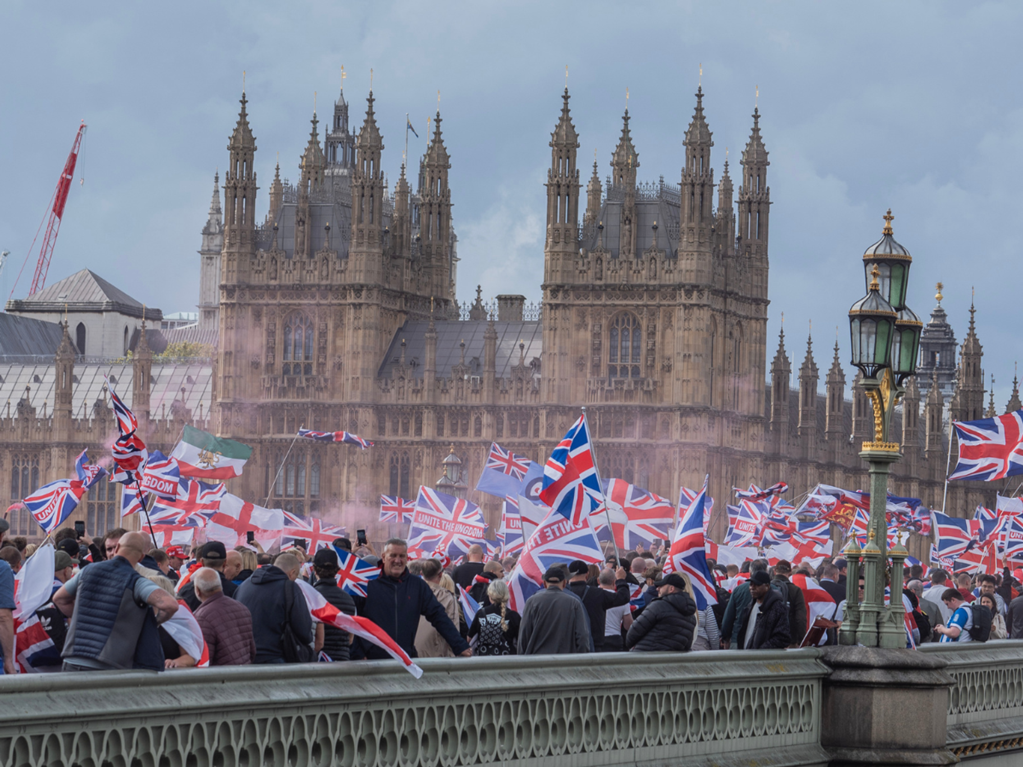 Protestors waiving the Union Jack