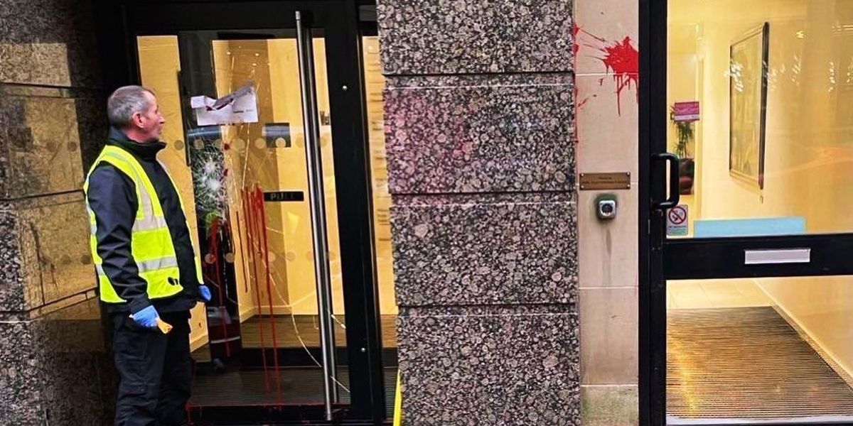 NextImg:Palestine activists target London and Glasgow offices with red paint after vow of week of action