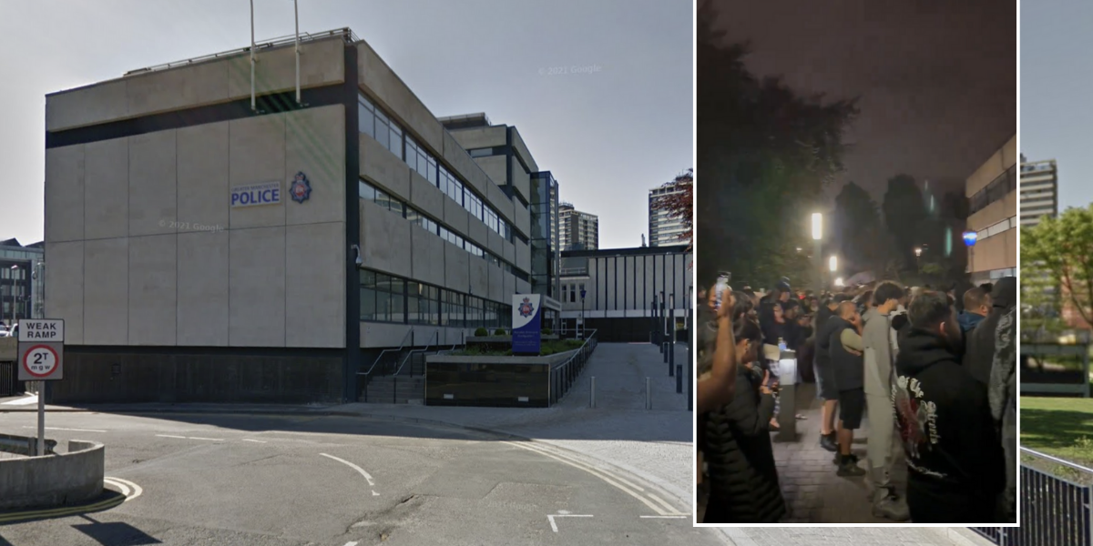 NextImg:Manchester police hit by furious protests as hundreds gather to express fury at head kick video