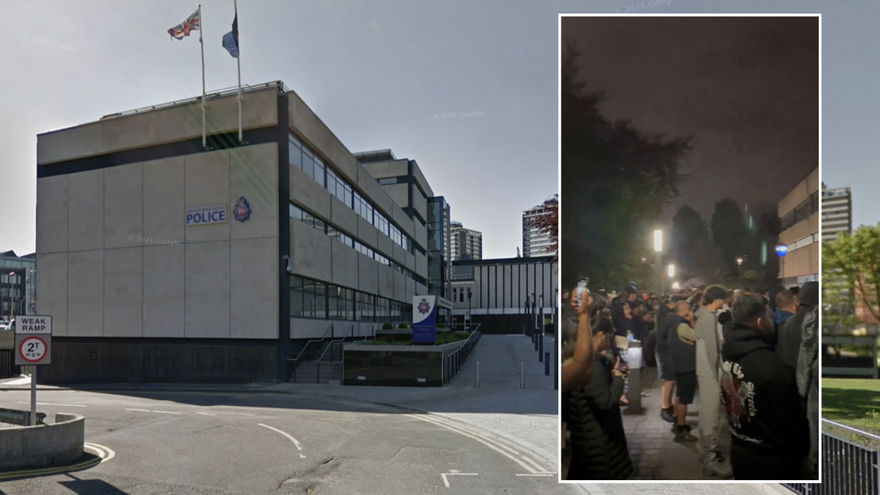 Protests gathered outside Rochdale Police Station