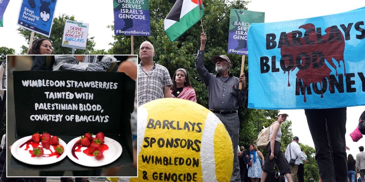 NextImg:Wimbledon flooded with pro-Palestine activists protesting against Barclays for 'investing in genocide'