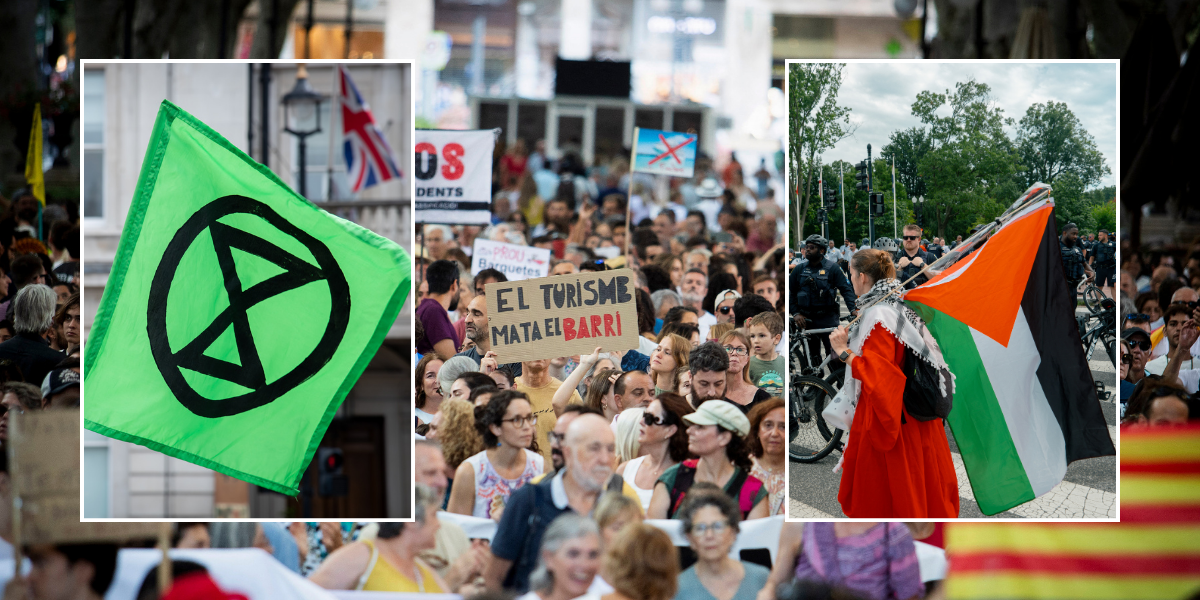 NextImg:Spain's anti-tourism protesters team up with XR and Palestine activists to spark carnage