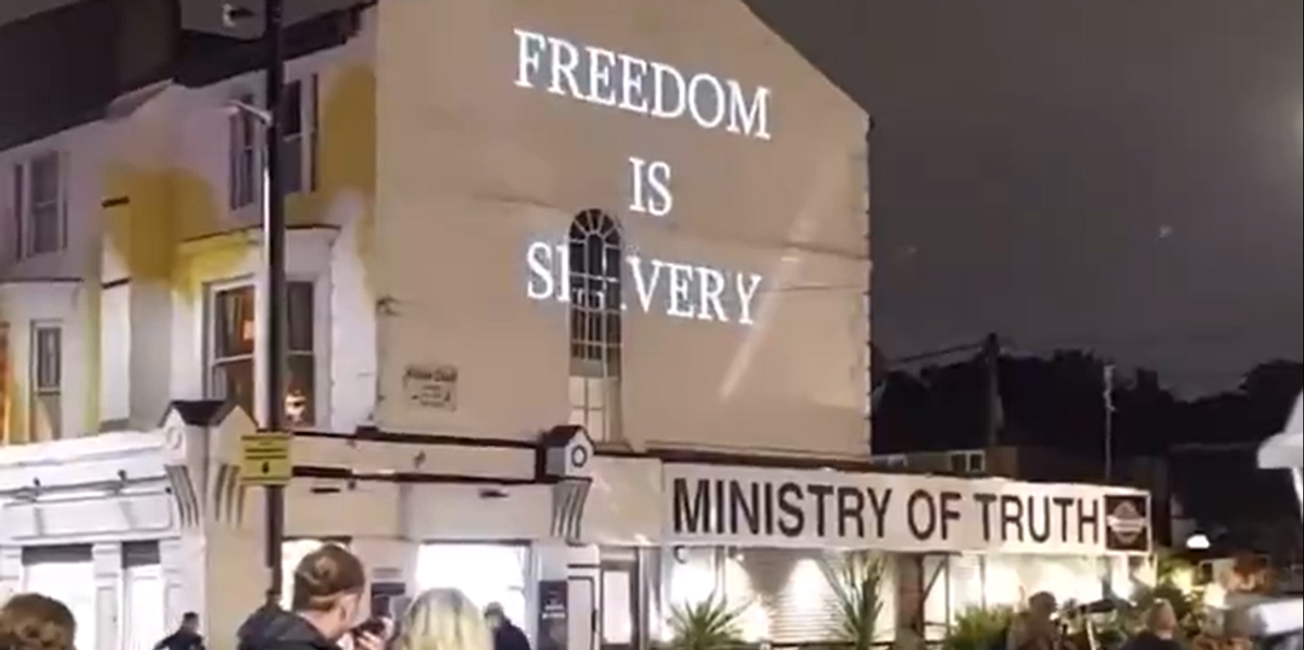 NextImg:Pub renamed 'The George Orwell' in protest at Digital ID as 'freedom is slavery' displayed on wall