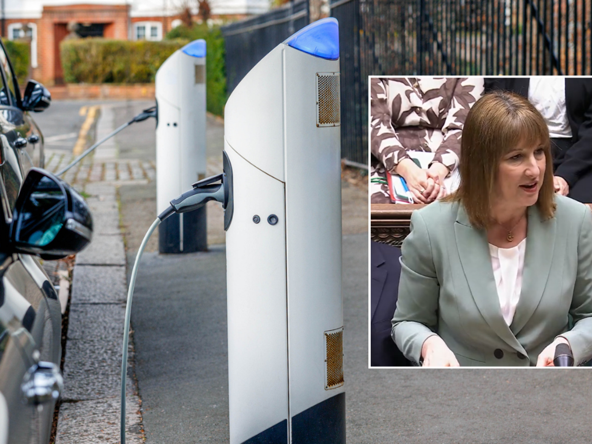Public electric car chargers and Rachel Reeves in Parliament