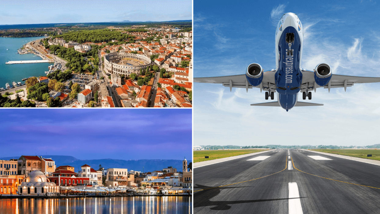 Pula, Croatia / The harbour of Chania in Crete / SunExpress plane taking off