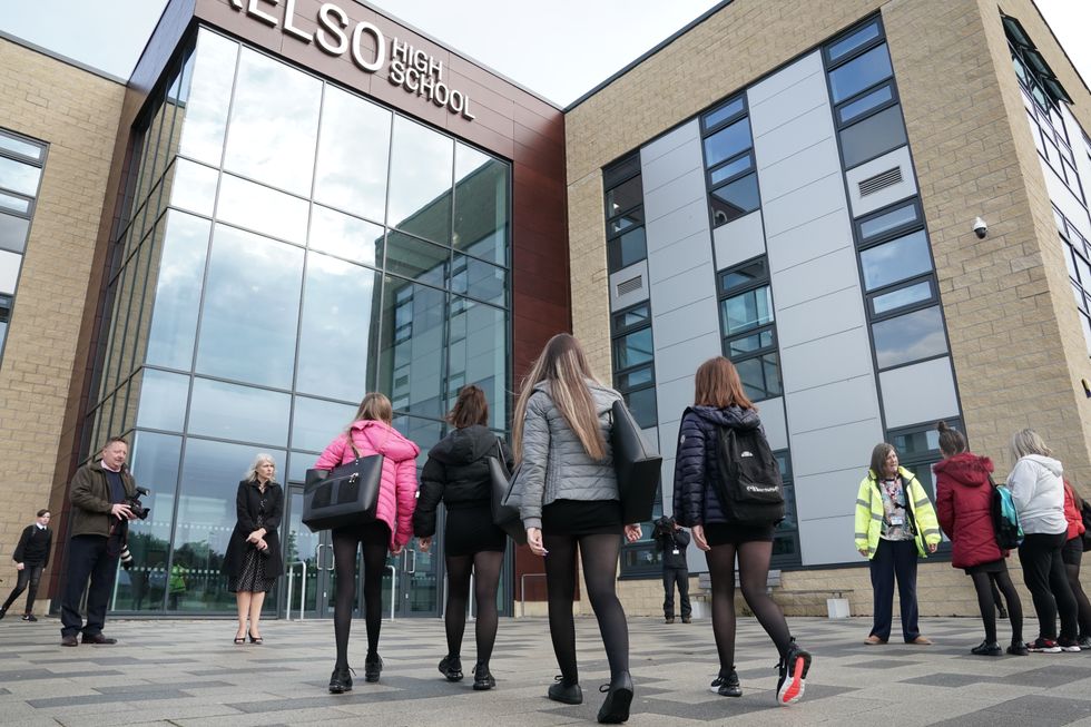 Pupils arrive at Kelso High School on the Scottish Borders.