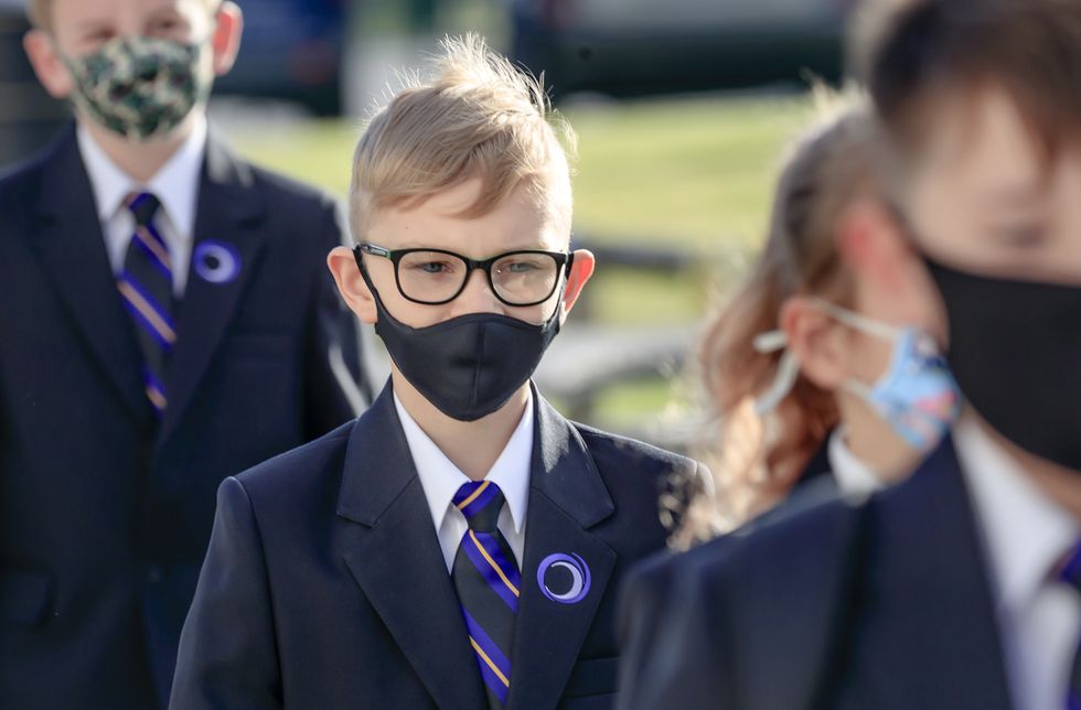 Pupils wear protective face masks at Outwood Academy Adwick in Doncaster.