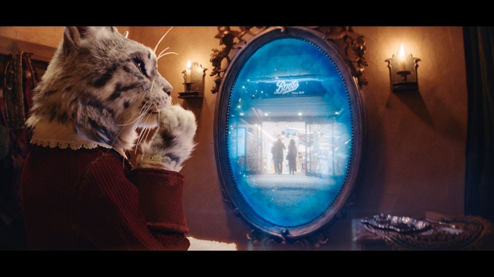 Puss looking in magic mirror