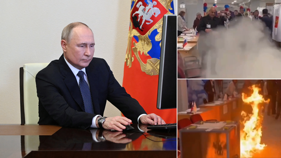 Putin/fire polling station