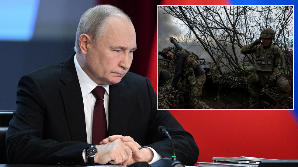 Putin/Ukrainian soldiers fire towards Russian troops