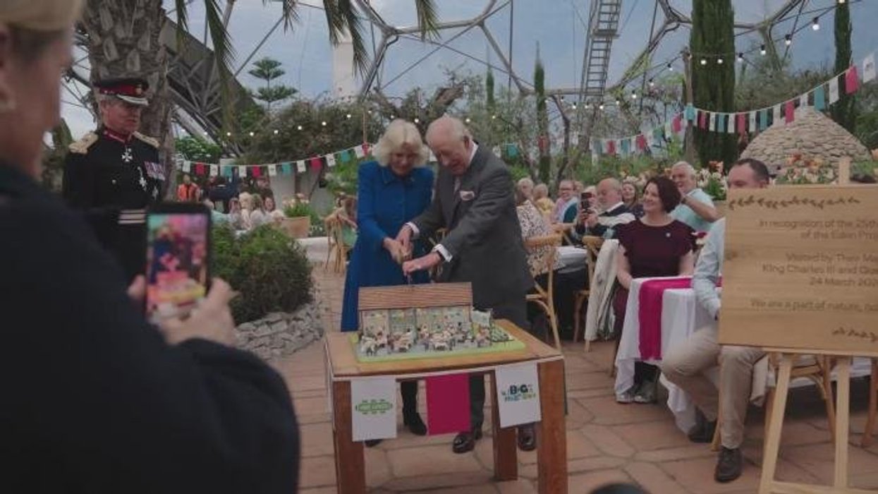 Queen Camilla's repeated attempts to nudge King Charles caught on camera