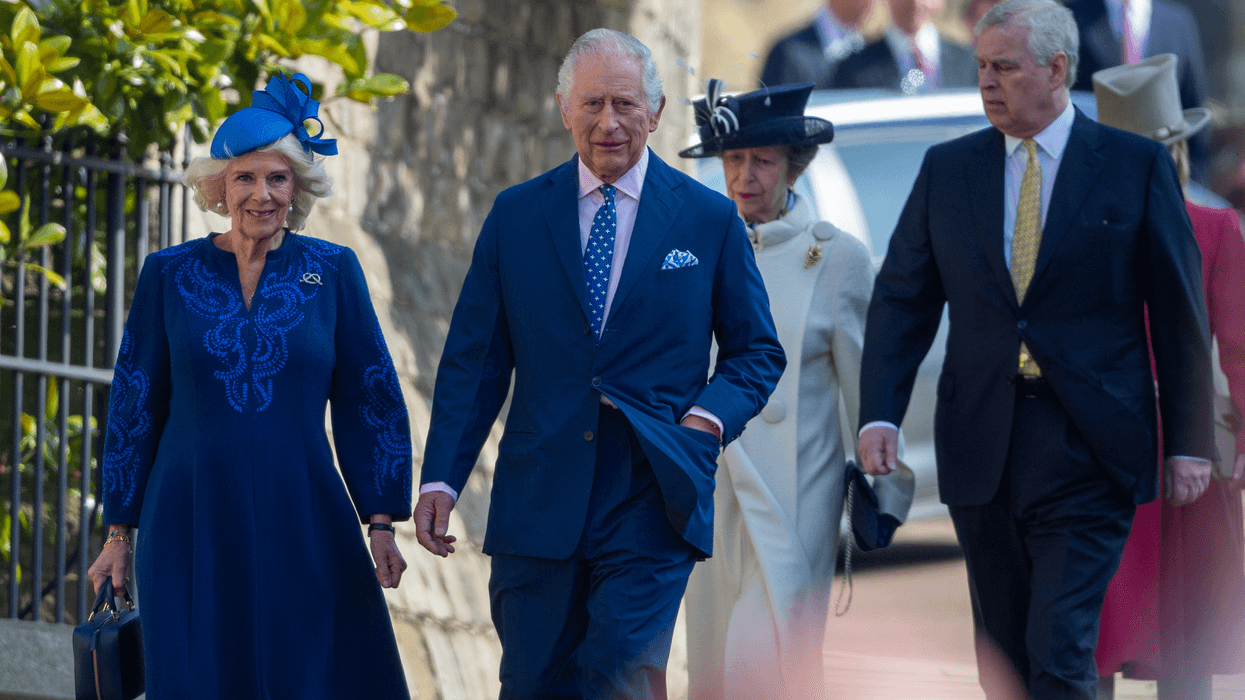 Queen Camilla and King Charles (left), Prince Andrew and Princess Anne (right)
