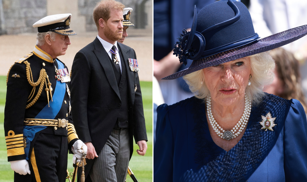 Queen Camilla, King Charles and Prince Harry