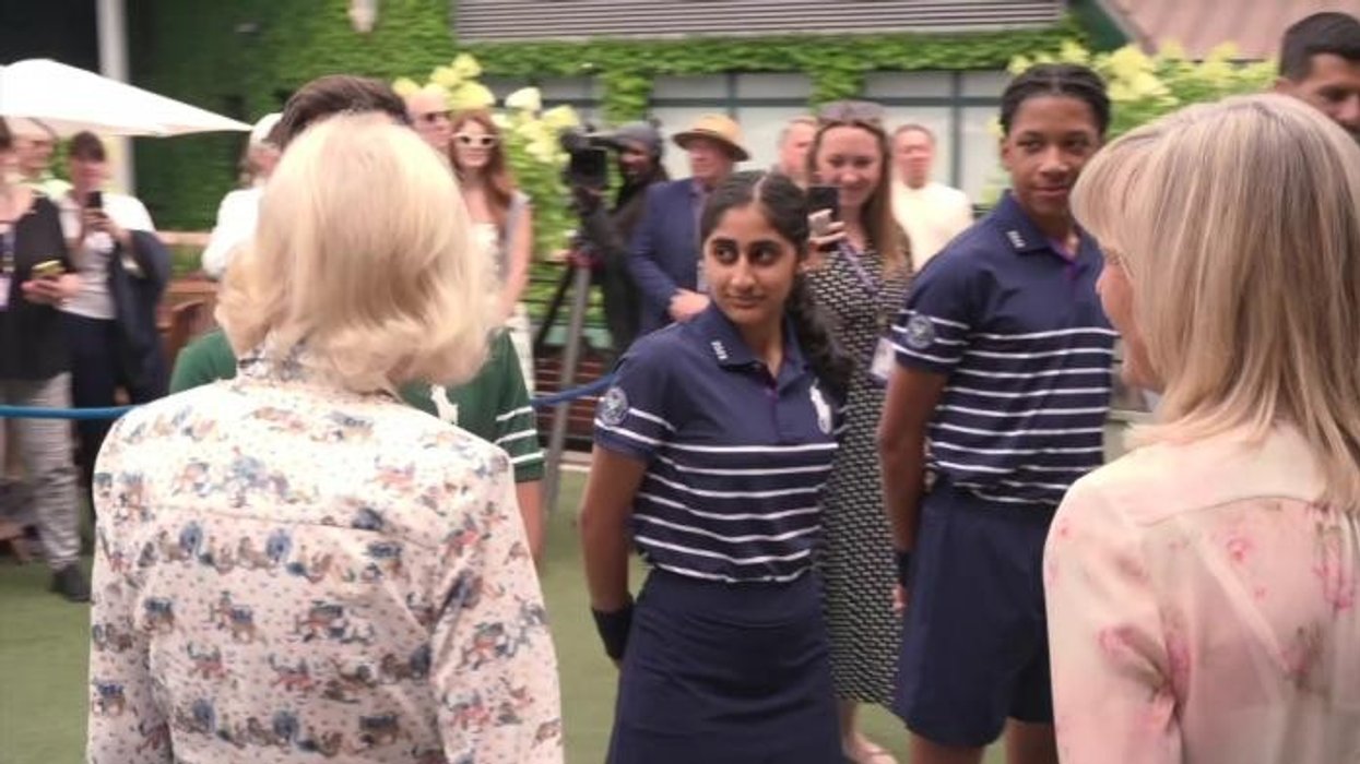 Princess Anne's son and his girlfriend attend Wimbledon but sit away from Queen Camilla