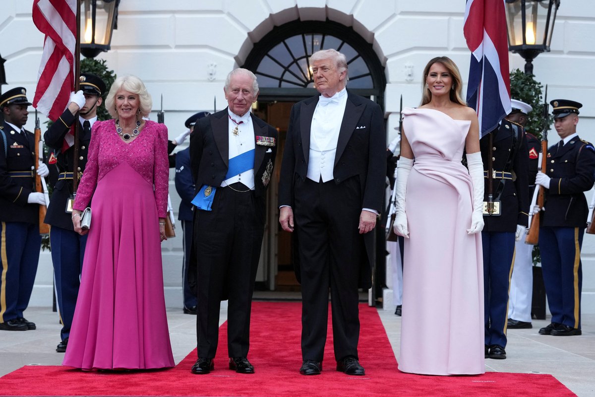 Queen Camilla turns heads in deep pink gown as Donald and Melania Trump host State Dinner