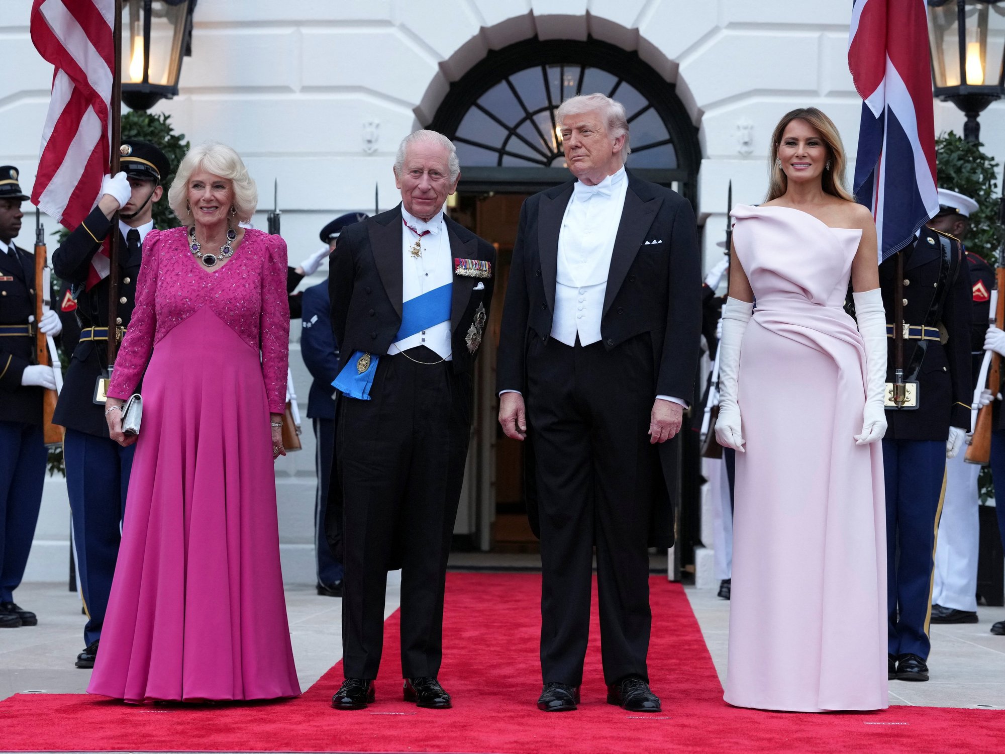 Queen Camilla turns heads in deep pink gown as Donald and Melania Trump host State Dinner