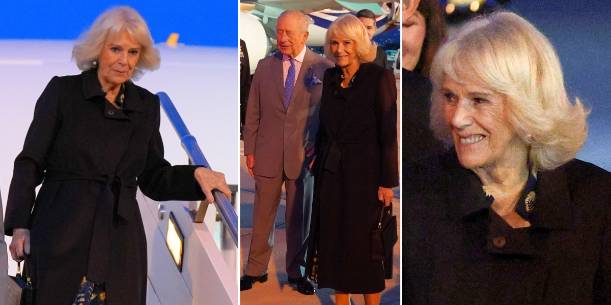 Queen Camilla steps off plane in elegant trench coat and silk dress as Vatican State Visit begins