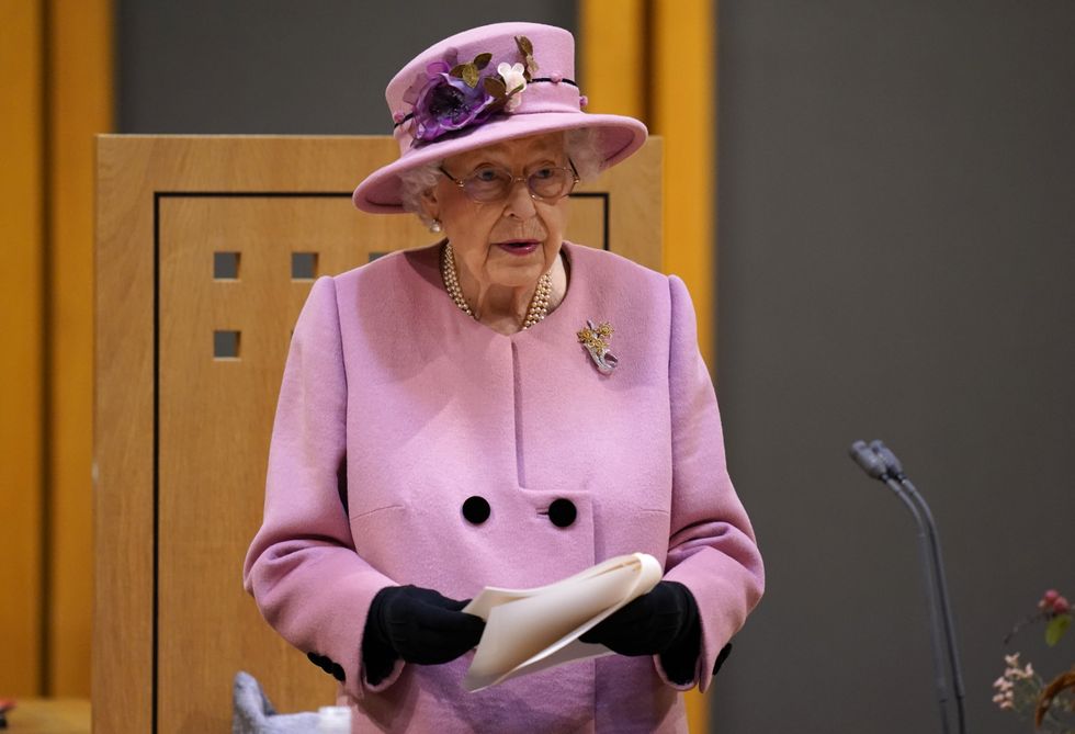 Queen Elizabeth II addresses the Senedd inside the Siambr (Chamber) during the ceremonial opening of the Sixth Senedd in Cardiff. Picture date: Thursday October 14, 2021.