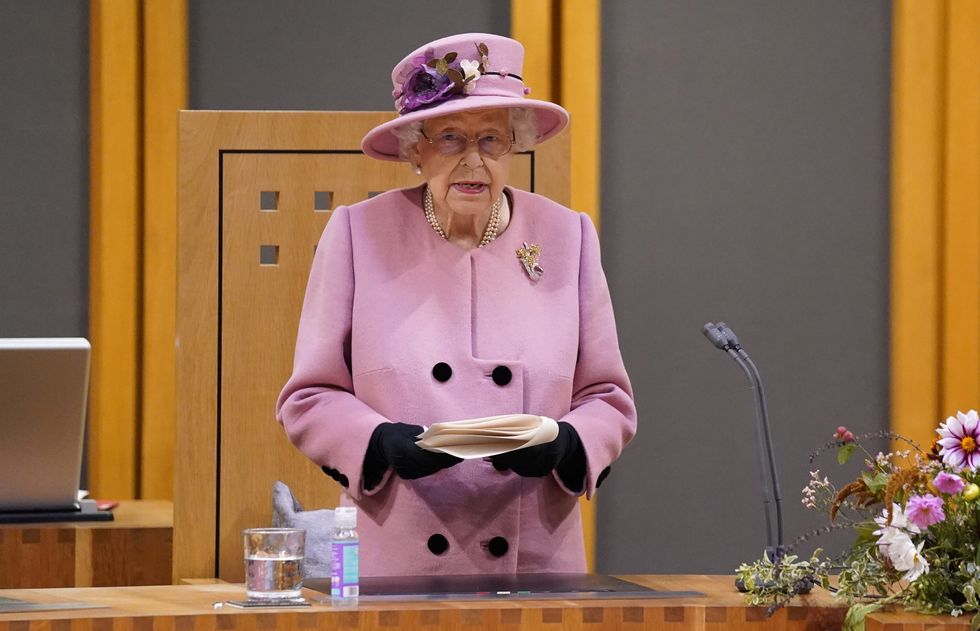 Queen Elizabeth II addresses the Senedd inside the Siambr (Chamber) in October, 2021