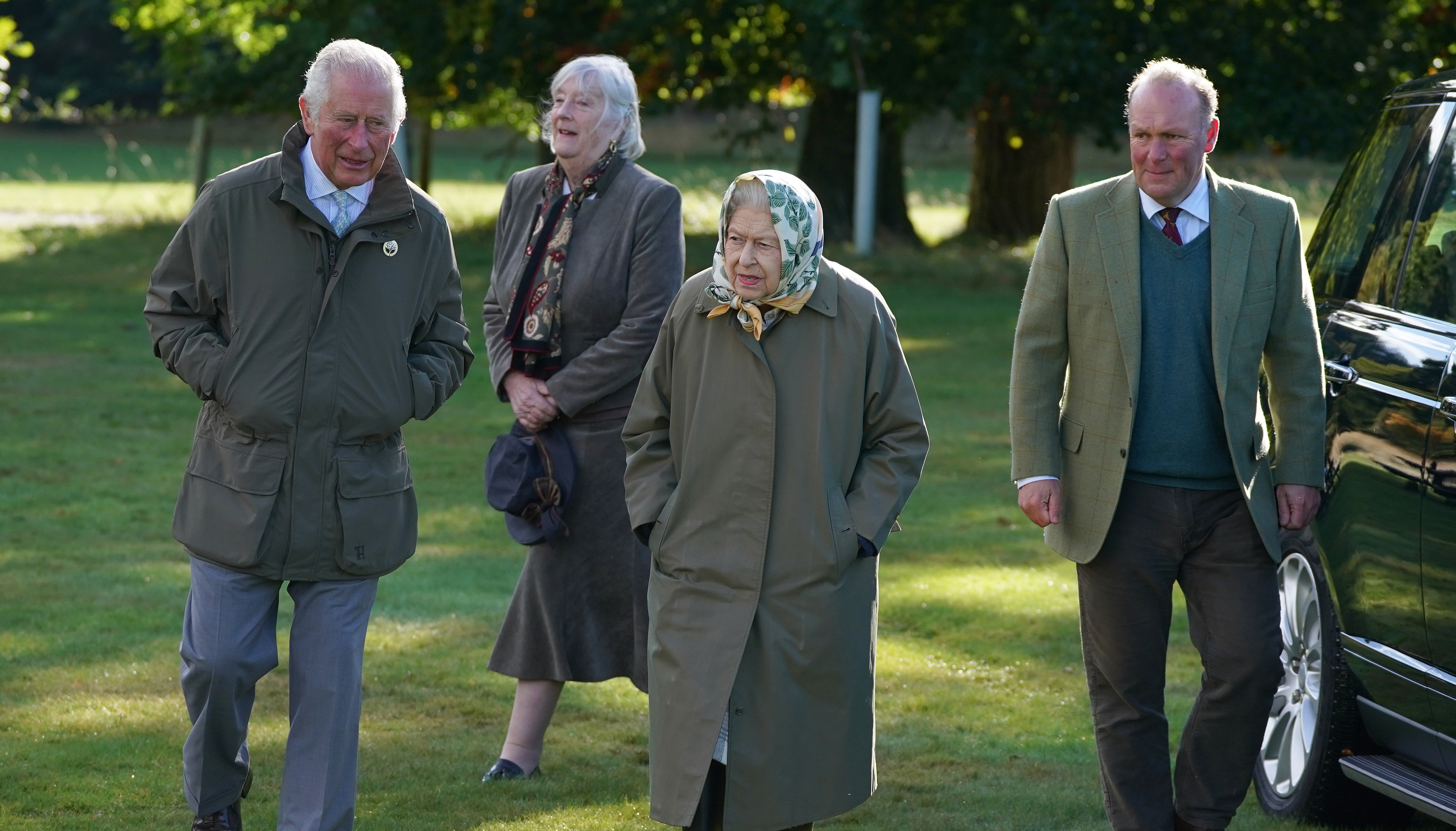 Queen Elizabeth II and Prince of Wales at Balmoral Cricket Pavilion to mark the start of the official planting season for the Queen's Green Canopy at the Balmoral Estate.