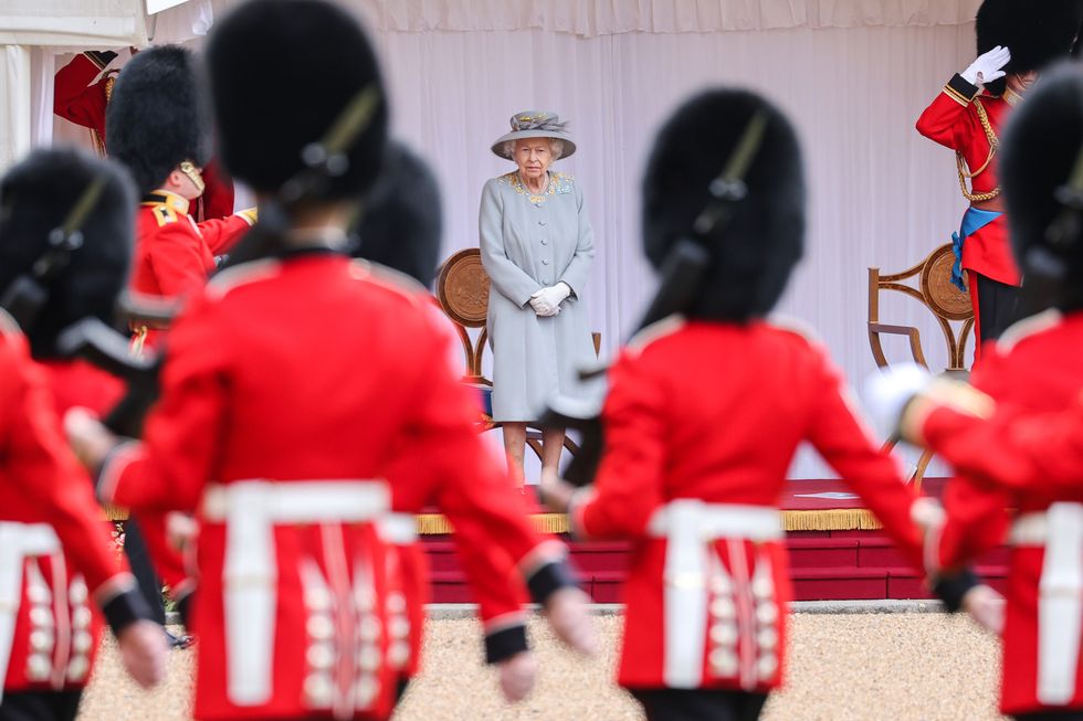 Queen Elizabeth II during a ceremony at Windsor Castle in Berkshire to mark her official birthday.
