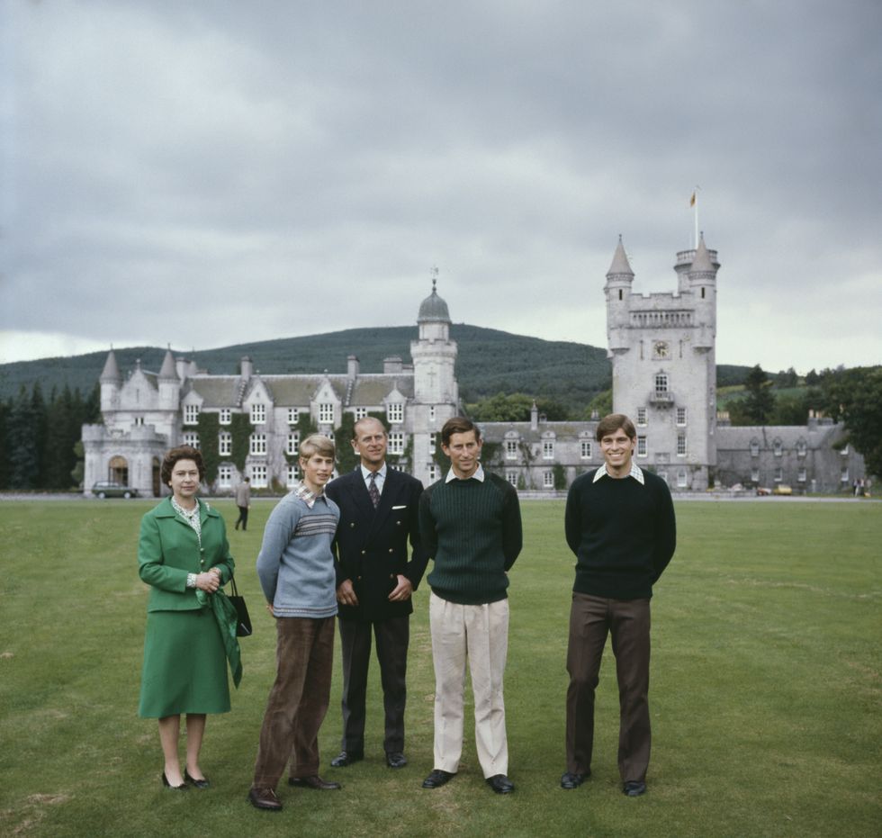 Queen Elizabeth II, Prince Philip, Prince Edward, Prince Charles, and Prince Andrew