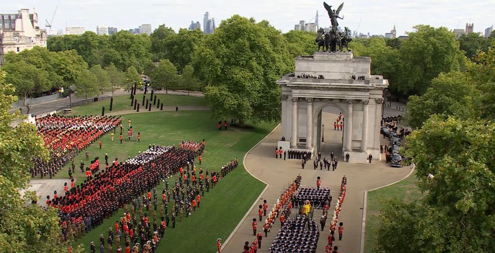 Queen Elizabeth II's coffin was marched to Wellington Arch